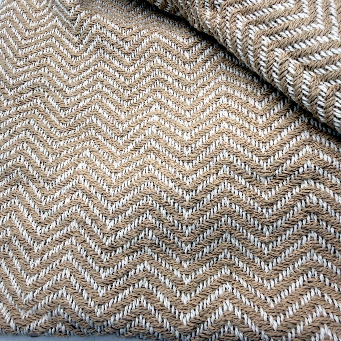Target Oakley Chevron Weave Throw Blanket Sand Cotton Fringed 127 x 152cm NEW