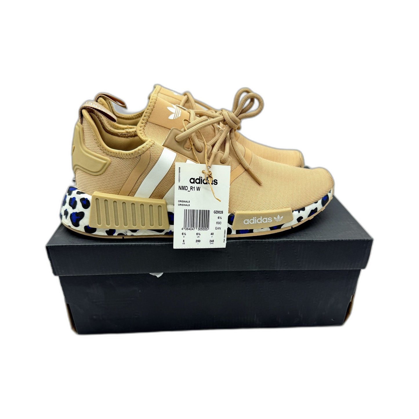 adidas Womens NMD_R1 W Tan Blue Leopard Print Sole Sneakers Size US 8 NEW