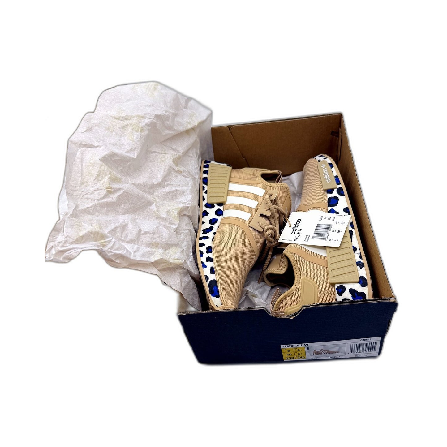 adidas Womens NMD_R1 W Tan Blue Leopard Print Sole Sneakers Size US 8 NEW