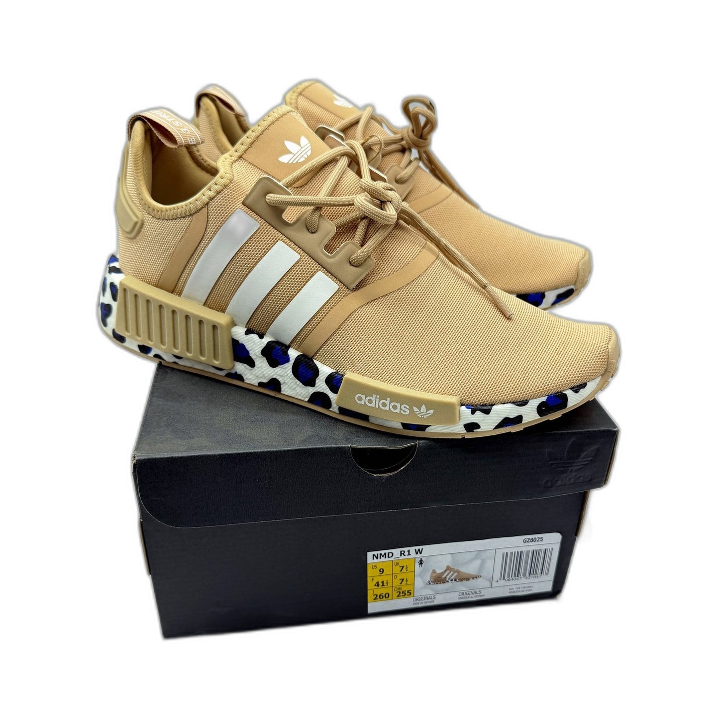 adidas Womens NMD_R1 W Tan & Leopard Print Sole Sneakers Size US 9 NEW