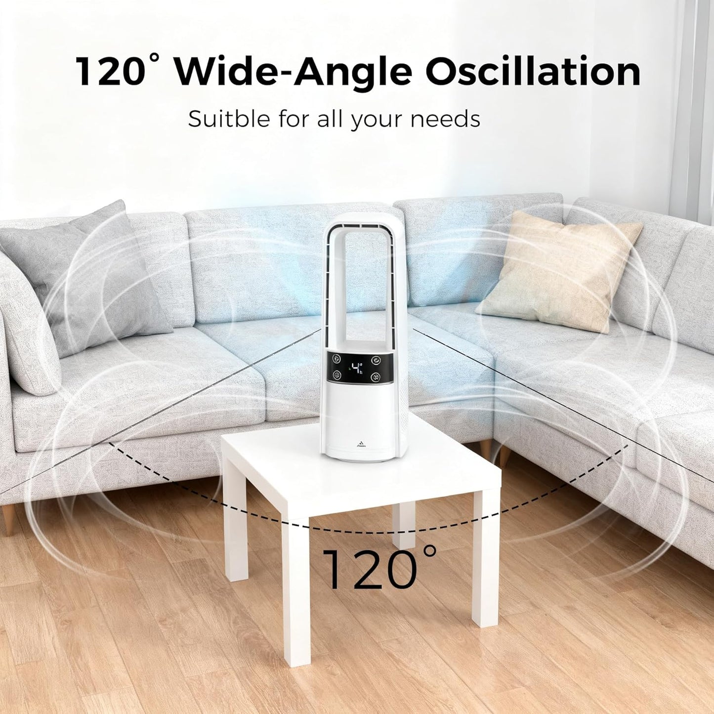 Adjustable Desk Fan 120° Oscillating Rechargeable & Night Light White & Grey NEW