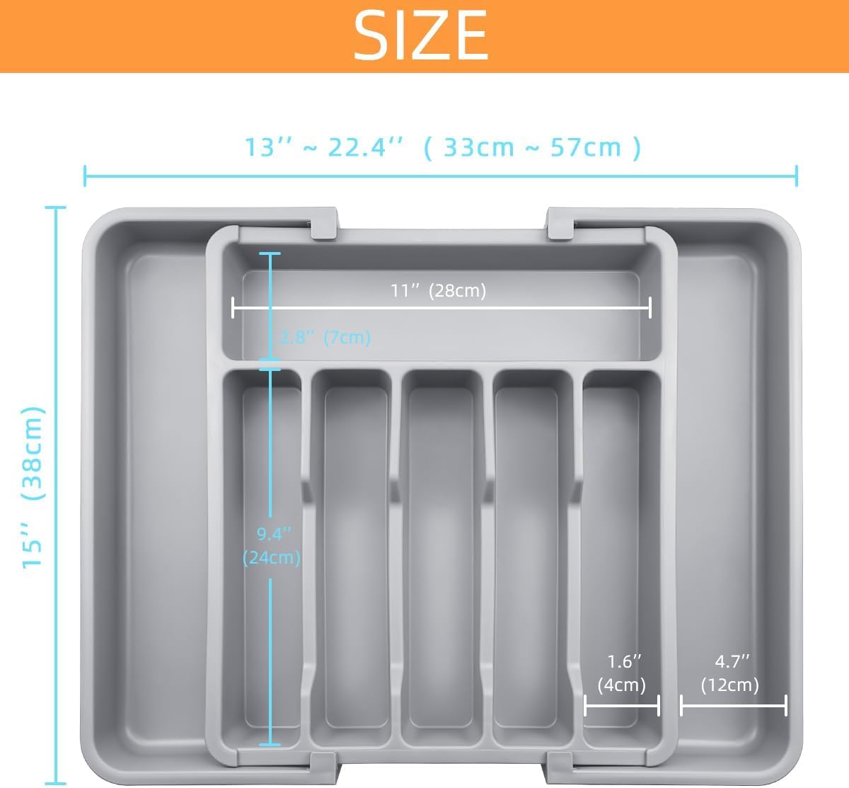 ROROUP Expandable Kitchen Drawer Organizer Adjustable Utensil Tray Grey NEW
