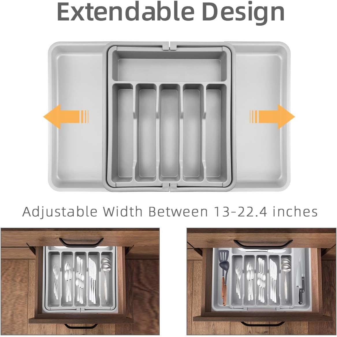 ROROUP Expandable Kitchen Drawer Organizer Adjustable Utensil Tray Grey NEW