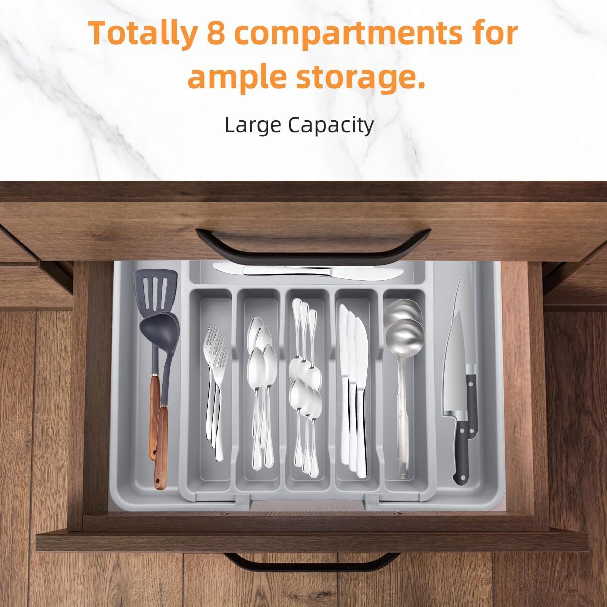 ROROUP Expandable Kitchen Drawer Organizer Adjustable Utensil Tray Grey NEW