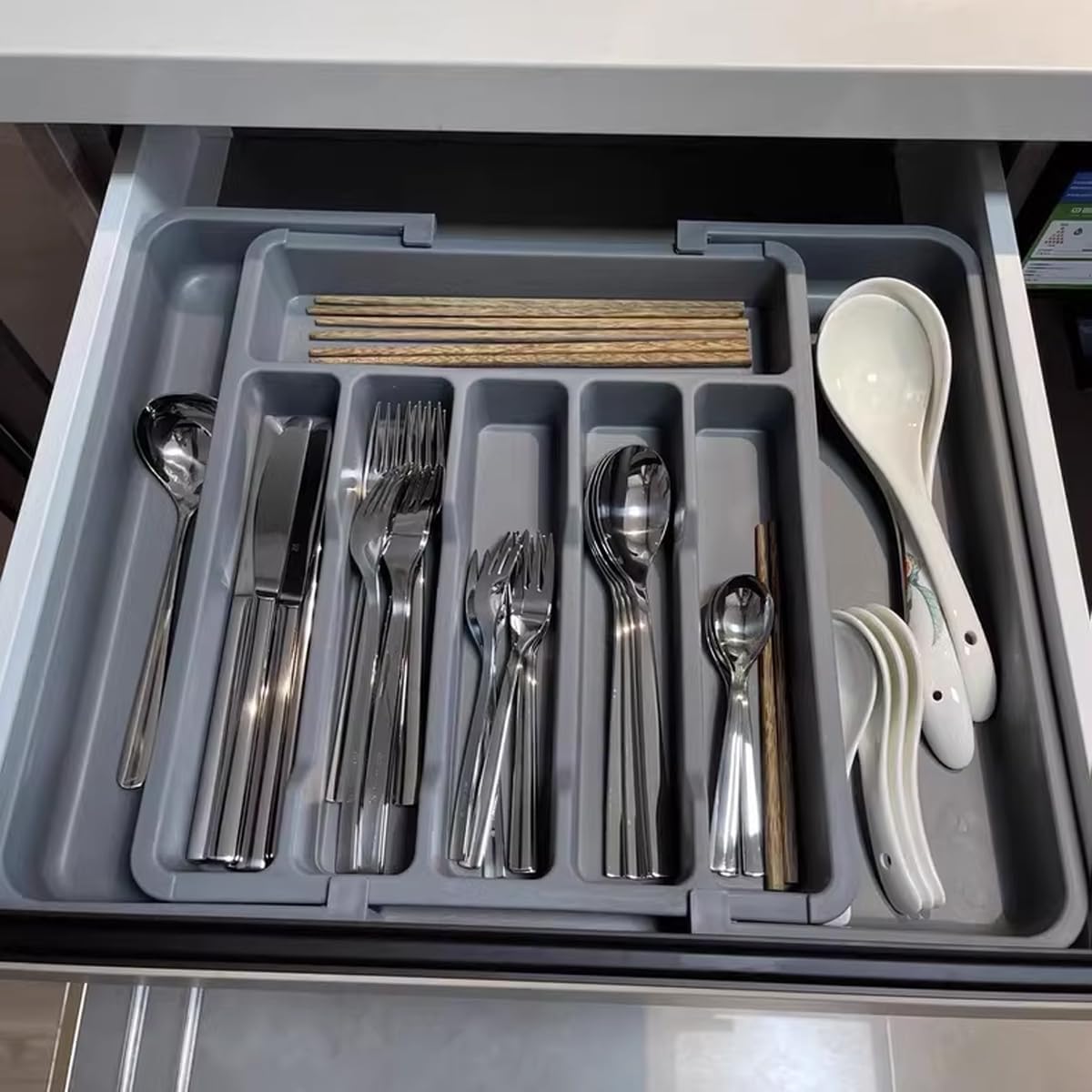ROROUP Expandable Kitchen Drawer Organizer Adjustable Utensil Tray Grey NEW