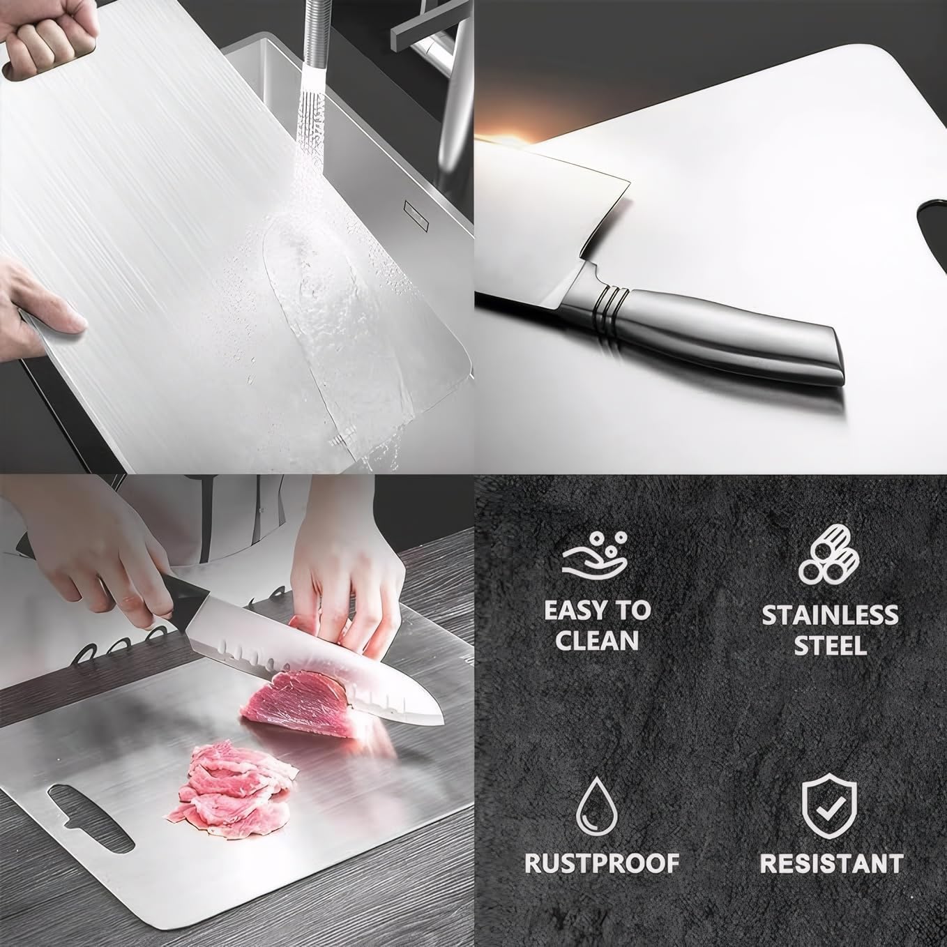 BDZBREN Stainless Steel 4 Pack Chopping Boards Durable Sleek Silver NEW