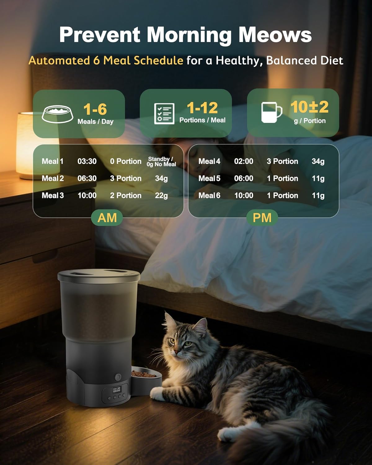 Gimars 5L Automatic Cat Feeder Programmable 1-6 Meals Dispenser Black 1 Bowl NEW