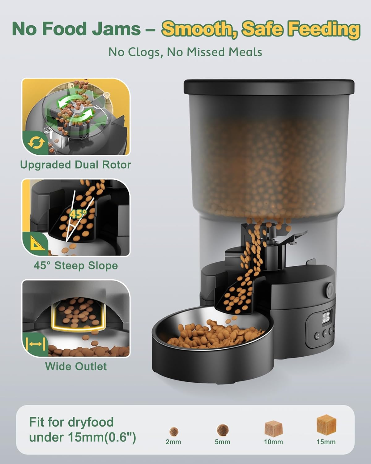 Gimars 5L Automatic Cat Feeder Programmable 1-6 Meals Dispenser Black 1 Bowl NEW
