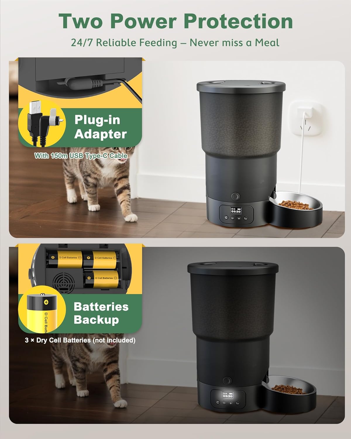 Gimars 5L Automatic Cat Feeder Programmable 1-6 Meals Dispenser Black 1 Bowl NEW