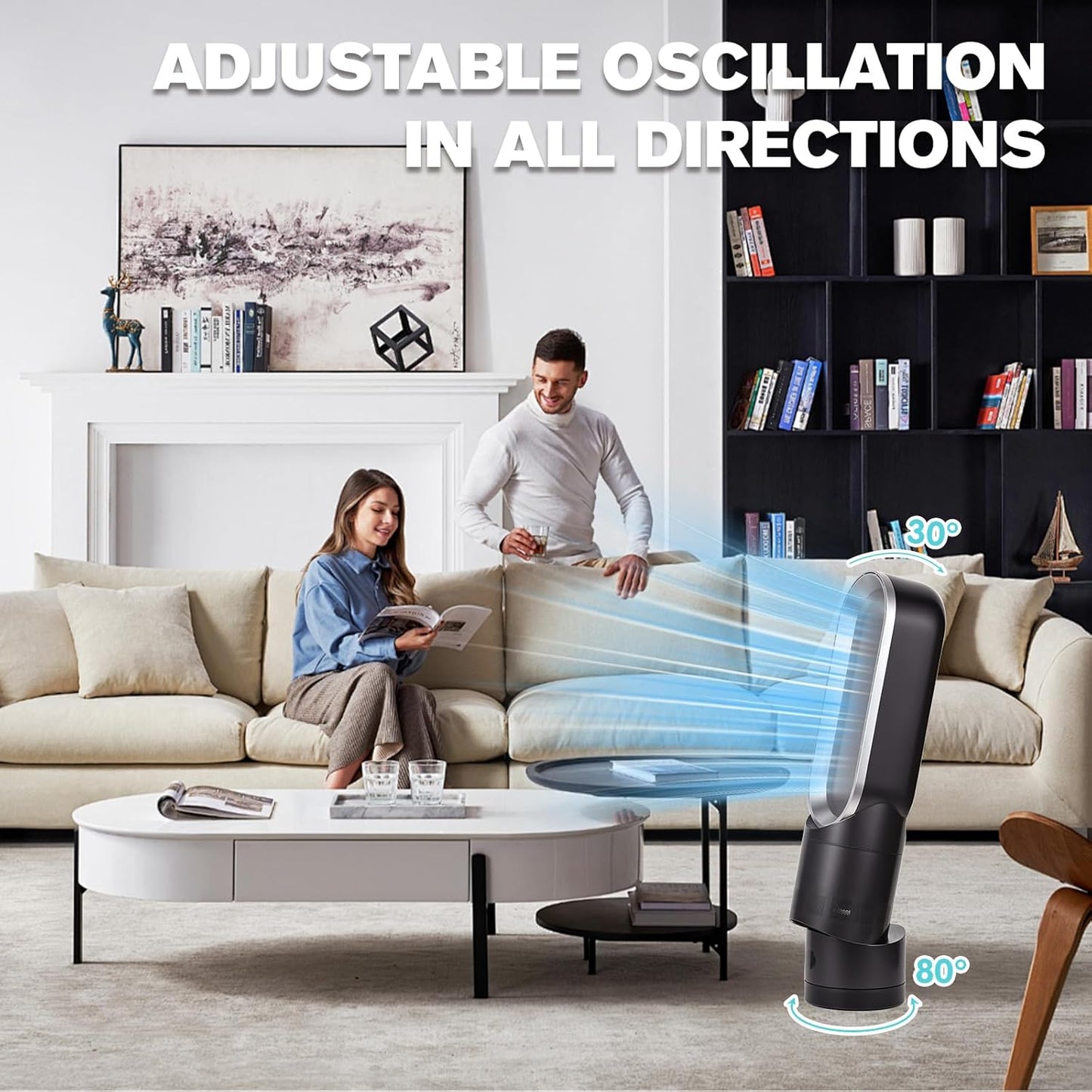 ADVWIN Bladeless Tower Fan 8 Speeds Strong Wind 9H Timer Remote Control Gray NEW
