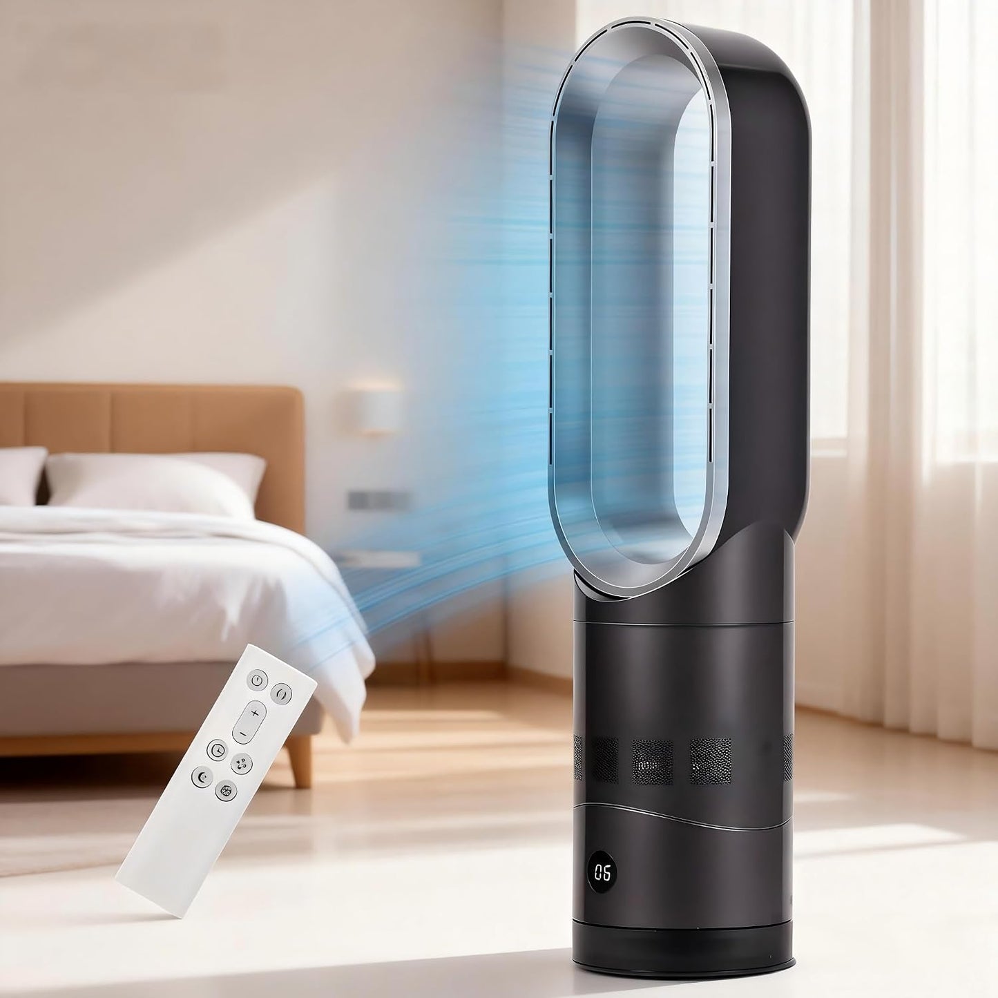 ADVWIN Bladeless Tower Fan 8 Speeds Strong Wind 9H Timer Remote Control Gray NEW