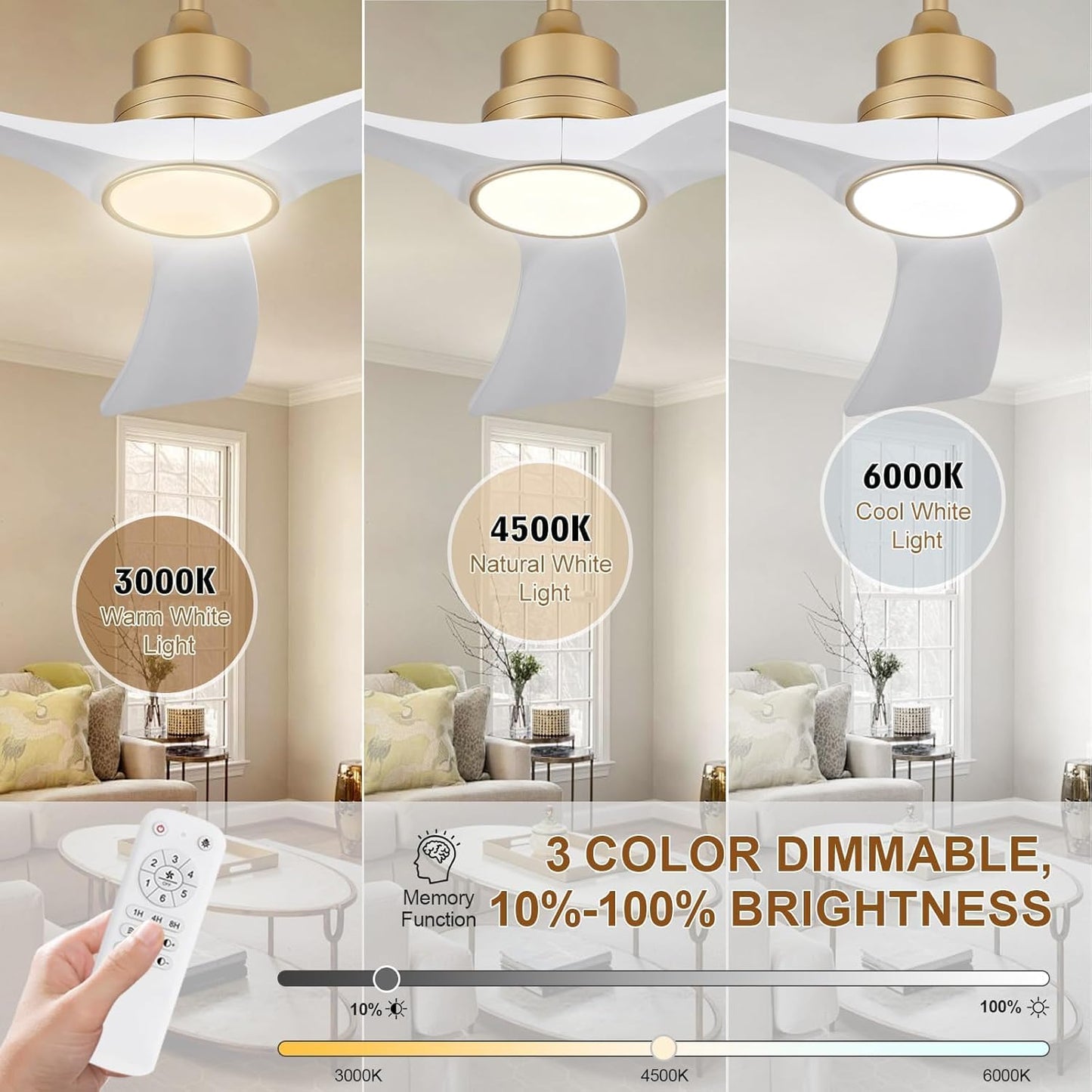 OMYU 52 Inch Gold White Downrod Mount Ceiling Fan with Light Size 52 inch NEW