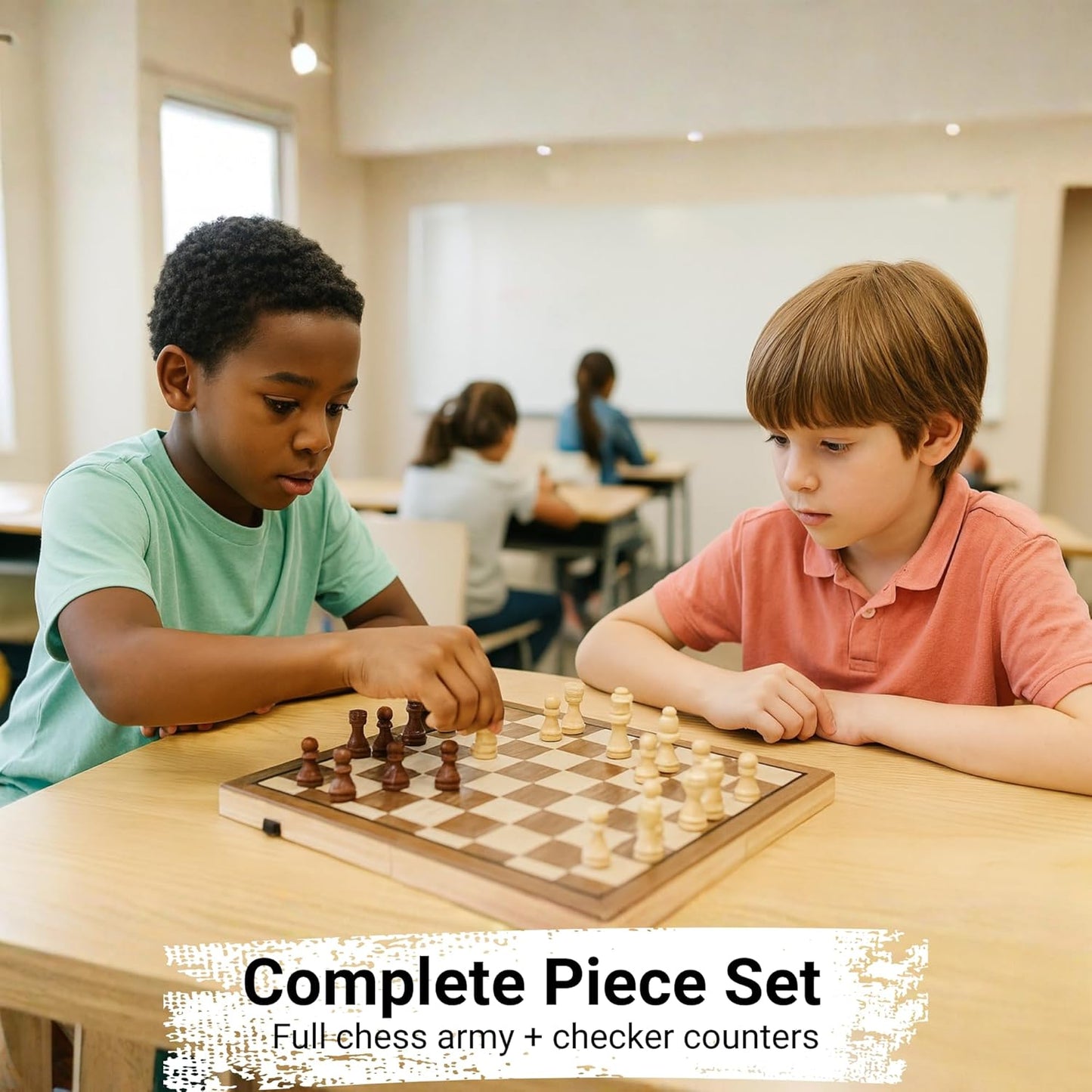 Anlova Wooden Magnetic Checkers & Chess Board Set - Foldable Portable NEW