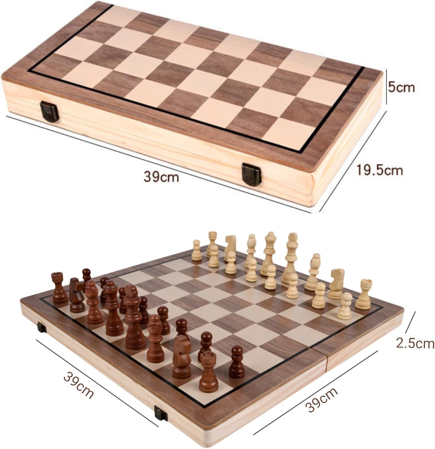 Anlova Wooden Magnetic Checkers & Chess Board Set - Foldable Portable NEW