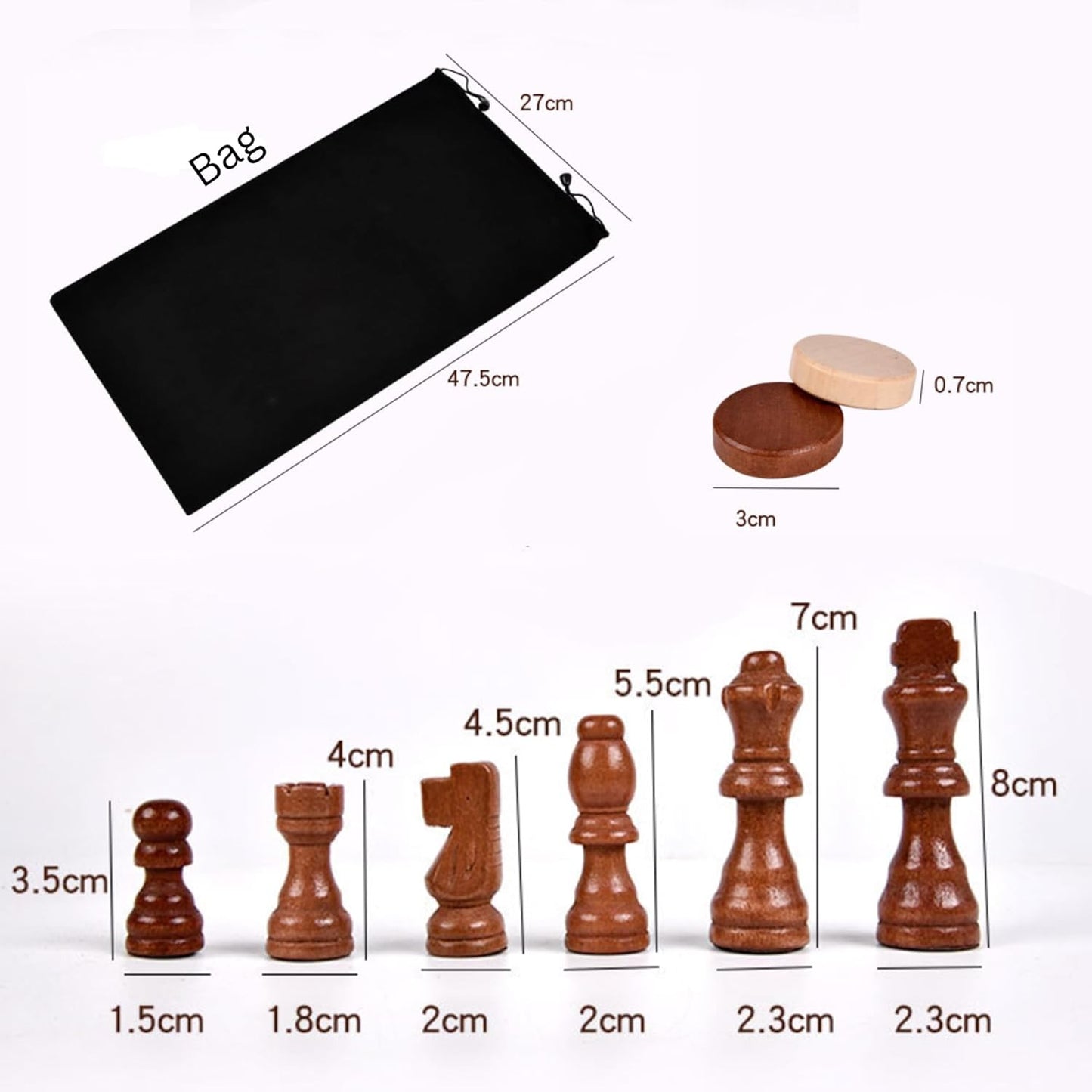 Anlova Wooden Magnetic Checkers & Chess Board Set - Foldable Portable NEW