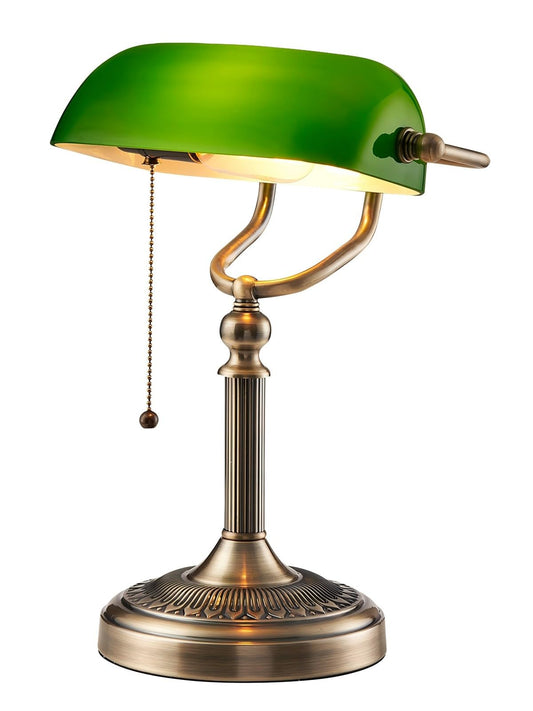 Newrays Green Glass Desk Lamp with Pull Chain Switch Plug-in Fixture NEW