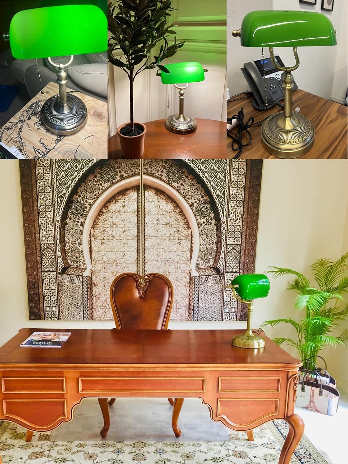 Newrays Green Glass Desk Lamp with Pull Chain Switch Plug-in Fixture NEW