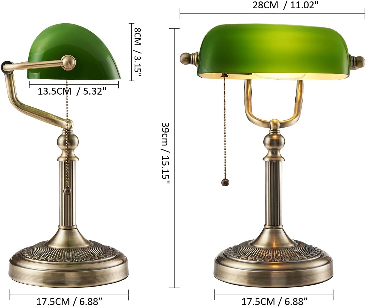 Newrays Green Glass Desk Lamp with Pull Chain Switch Plug-in Fixture NEW