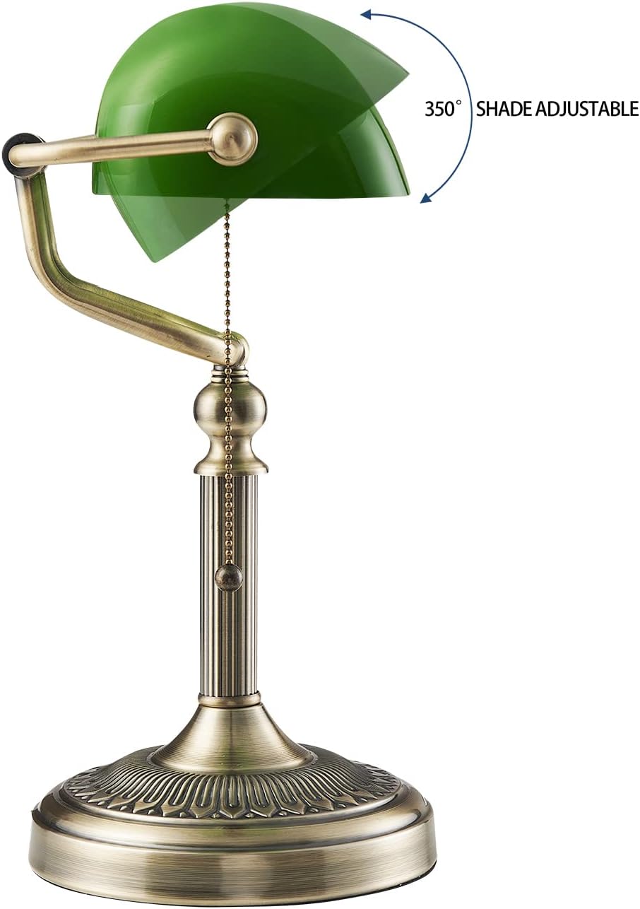Newrays Green Glass Desk Lamp with Pull Chain Switch Plug-in Fixture NEW