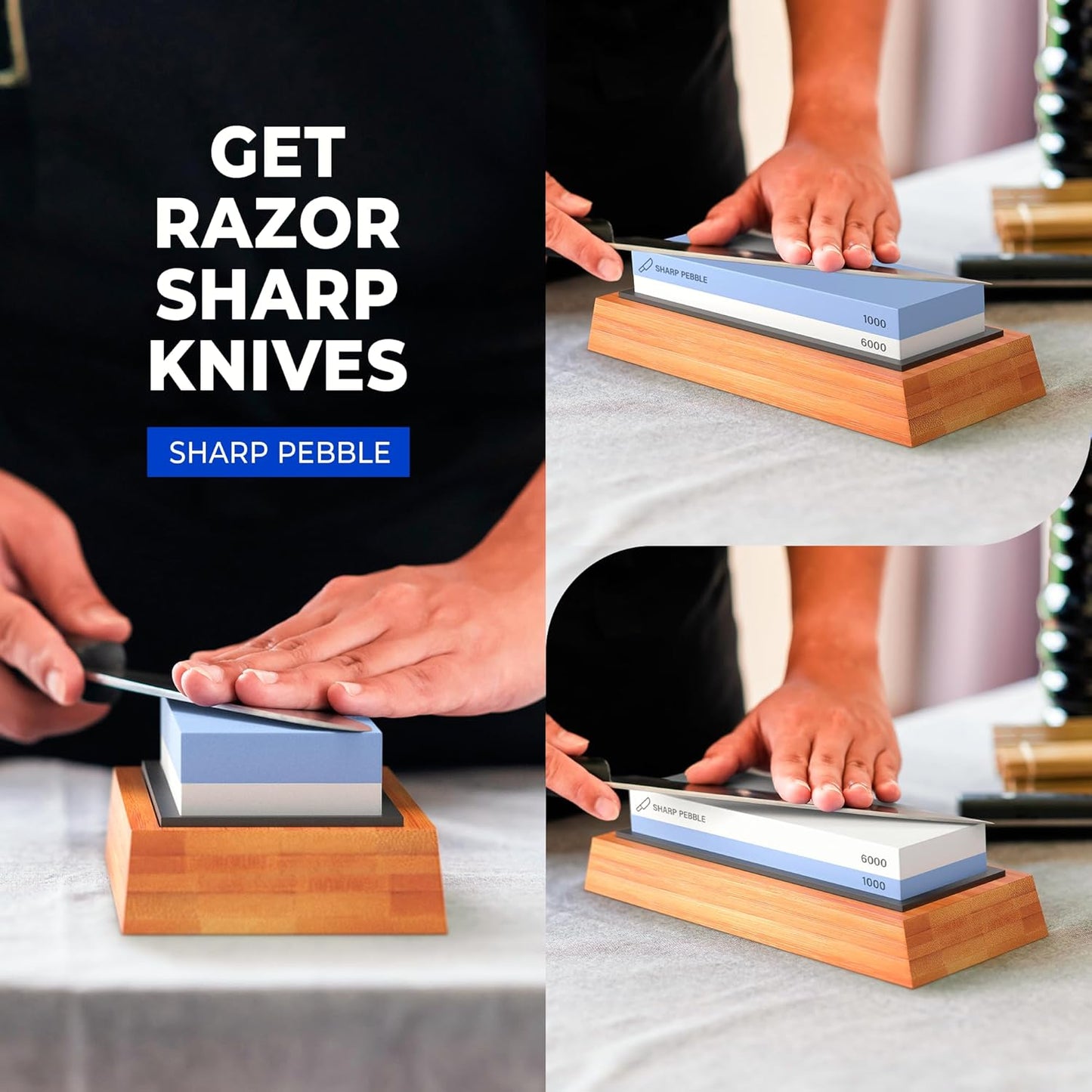 Sharp Pebble Whetstone Knife Sharpening Stone 1000/6000 Grit Blue/White NEW