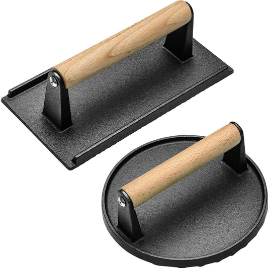 Zacfton Burger Press Set - 2 Piece Bacon Smasher Griddle Barbecue Tool Kit NEW