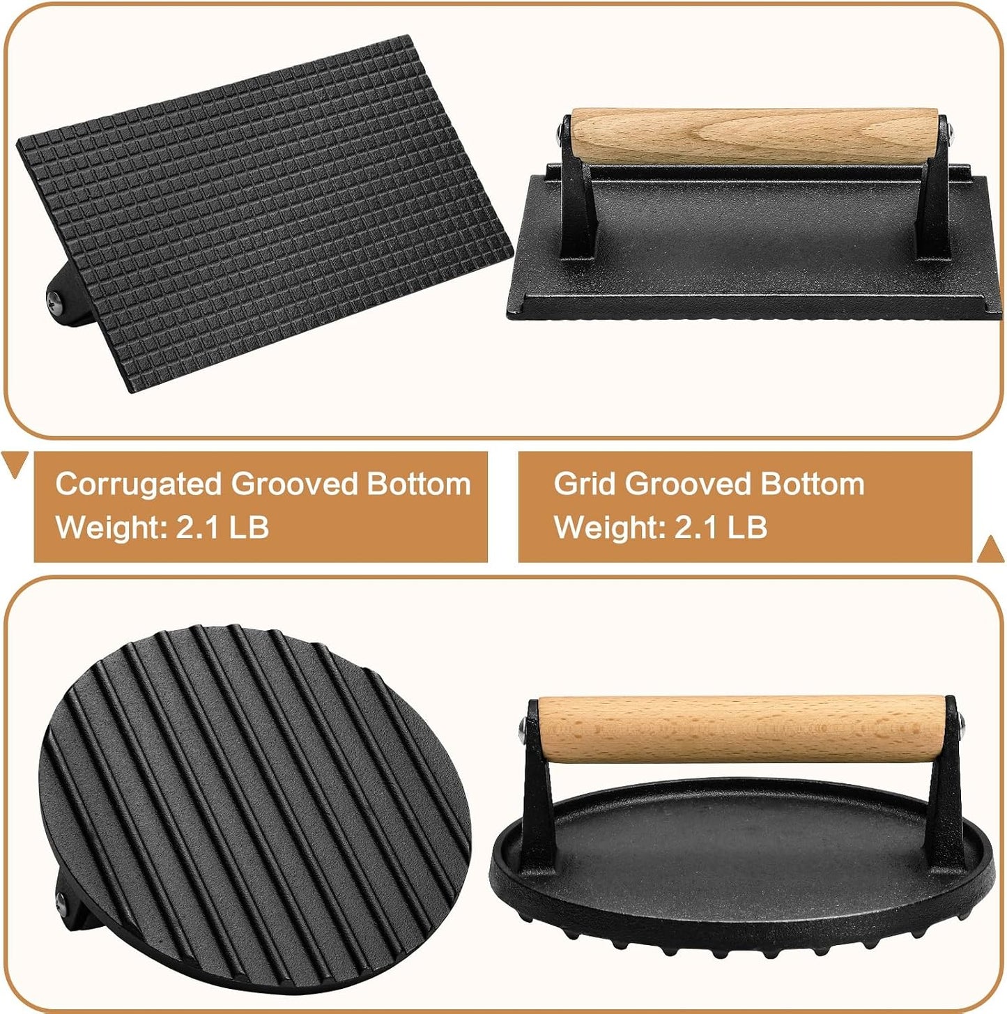 Zacfton Burger Press Set - 2 Piece Bacon Smasher Griddle Barbecue Tool Kit NEW