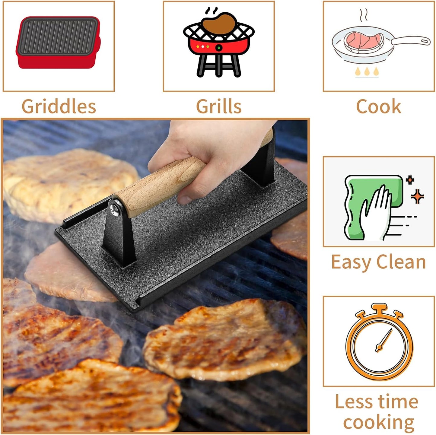 Zacfton Burger Press Set - 2 Piece Bacon Smasher Griddle Barbecue Tool Kit NEW