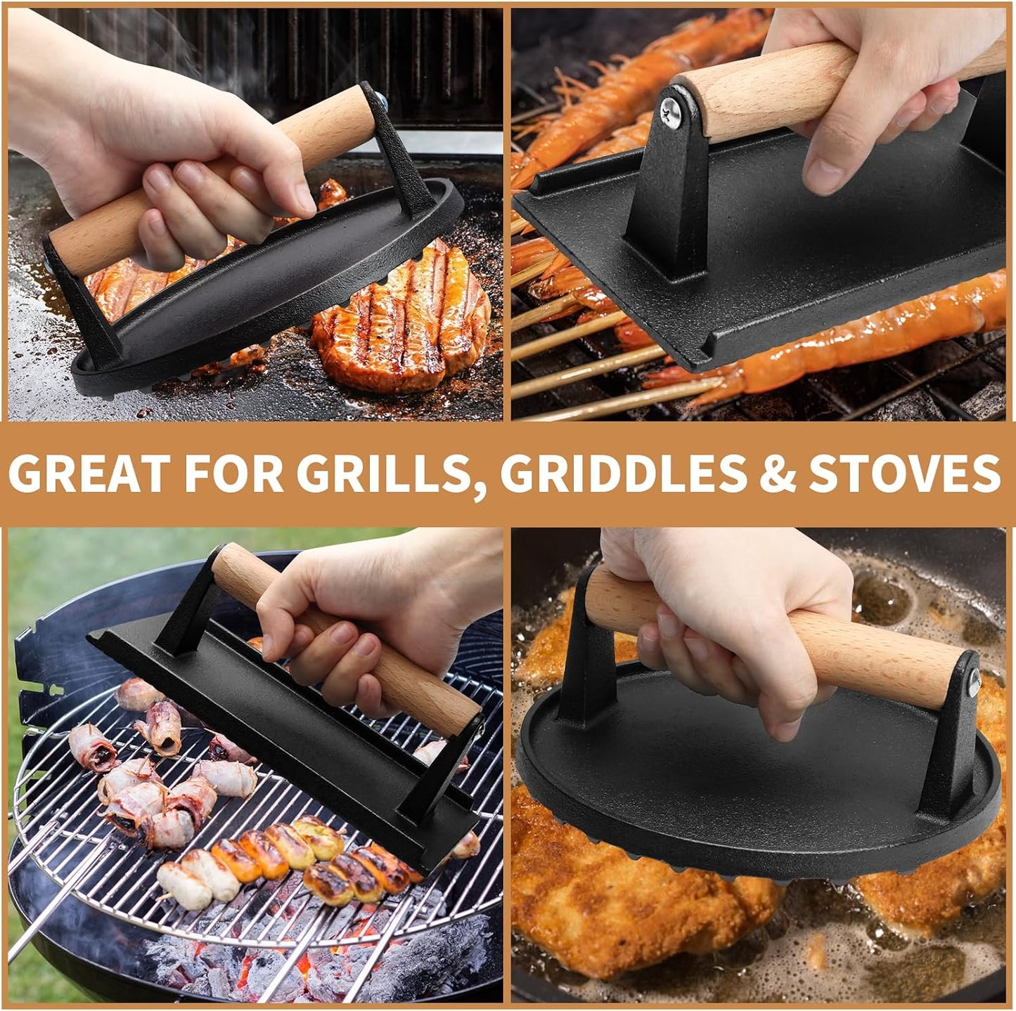 Zacfton Burger Press Set - 2 Piece Bacon Smasher Griddle Barbecue Tool Kit NEW