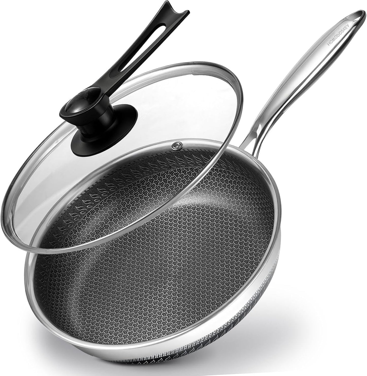 Homodoskey 28CM Stainless Steel Frying Pan Non-Stick Cookware Skillet Silver NEW