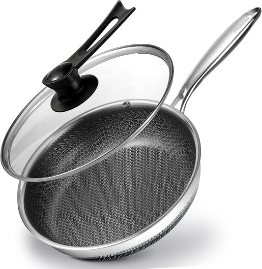 Homodoskey 28CM Stainless Steel Frying Pan Non-Stick Cookware Skillet Silver NEW