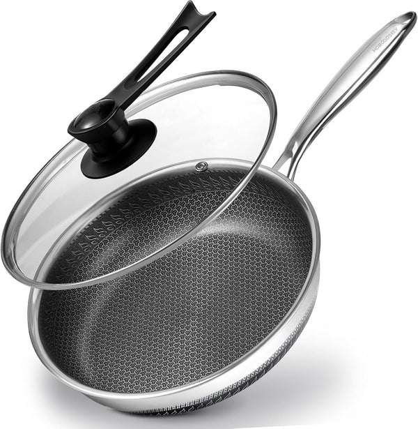 Homodoskey 28CM Stainless Steel Frying Pan Non-Stick Cookware Skillet Silver NEW