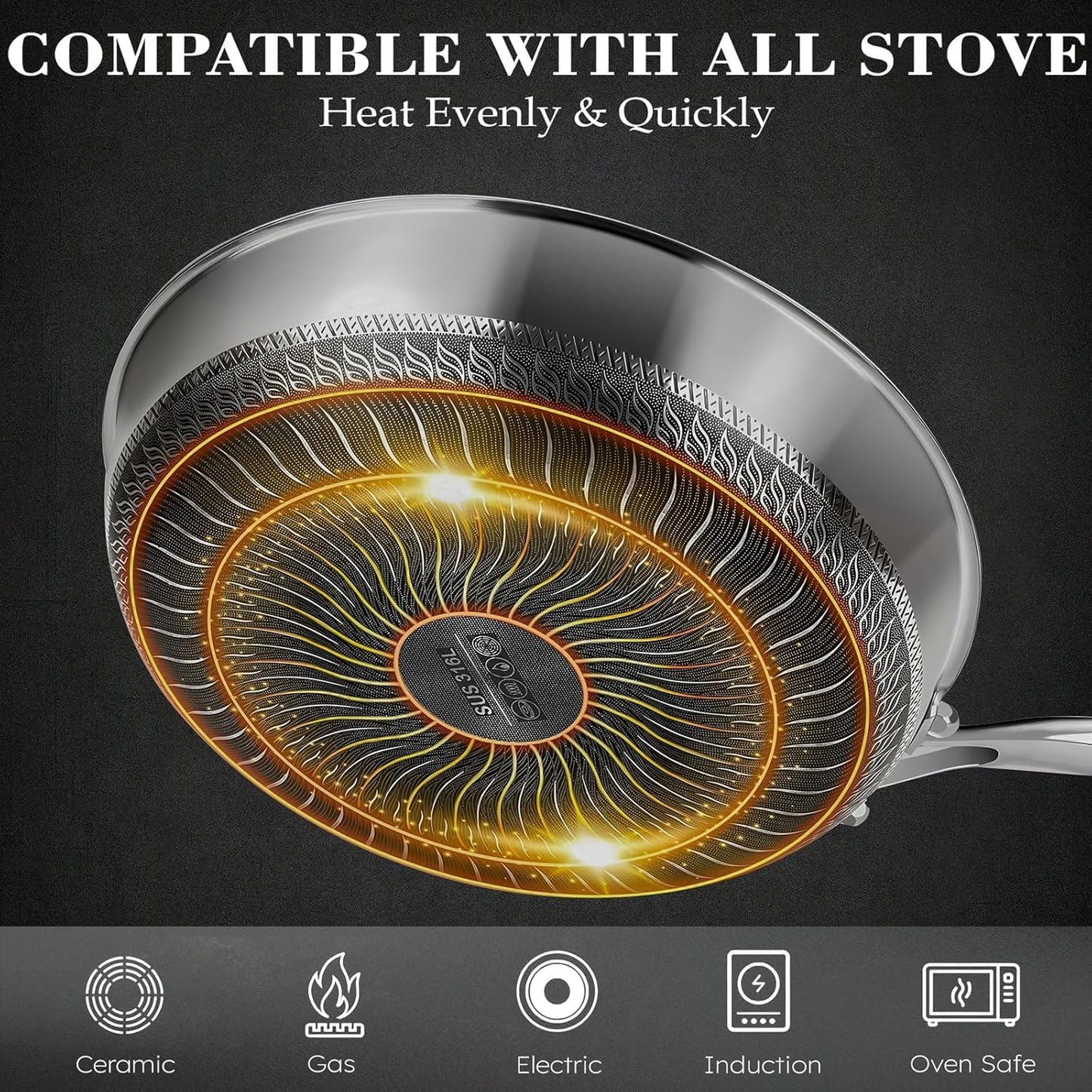 Homodoskey 28CM Stainless Steel Frying Pan Non-Stick Cookware Skillet Silver NEW