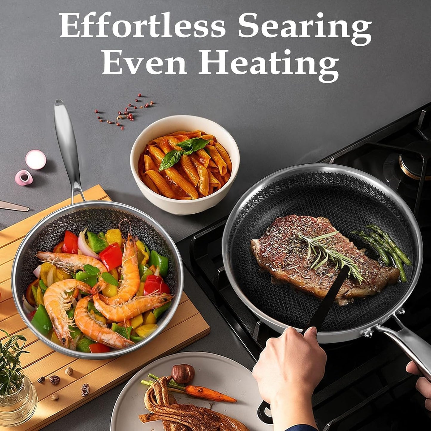 Homodoskey 28CM Stainless Steel Frying Pan Non-Stick Cookware Skillet Silver NEW