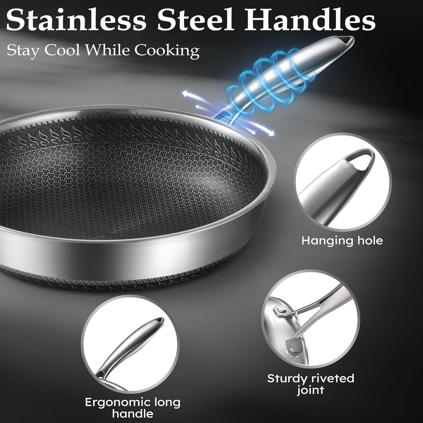 Homodoskey 28CM Stainless Steel Frying Pan Non-Stick Cookware Skillet Silver NEW