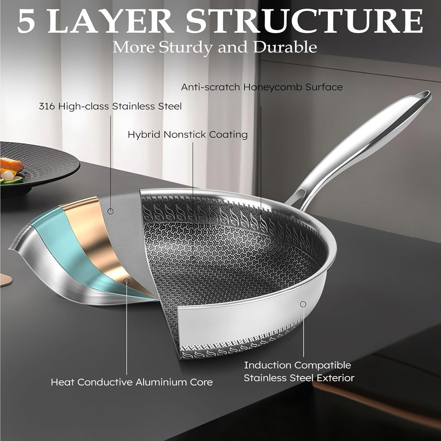 Homodoskey 28CM Stainless Steel Frying Pan Non-Stick Cookware Skillet Silver NEW