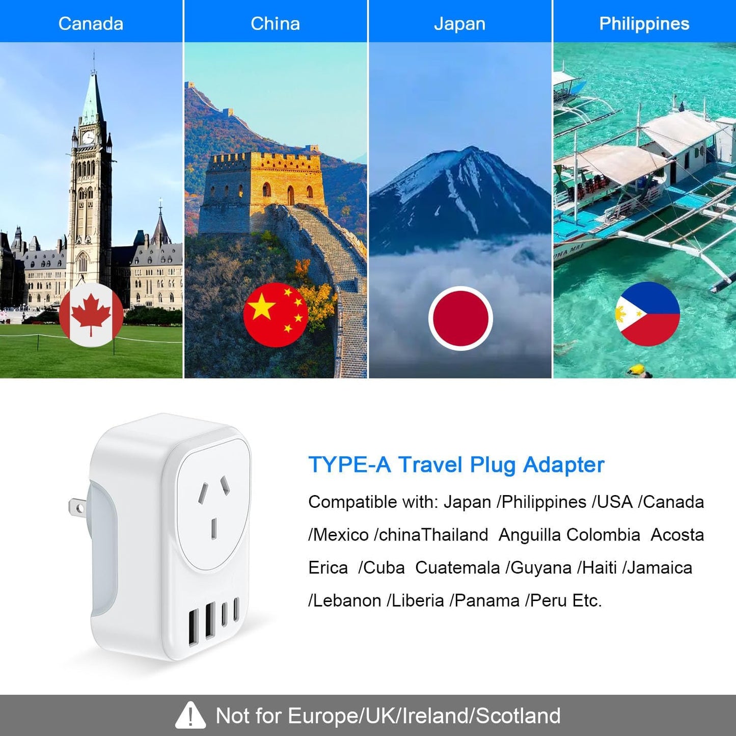 RXSQUL International Power Adapter White Gray Travel Plug for Japan US NEW