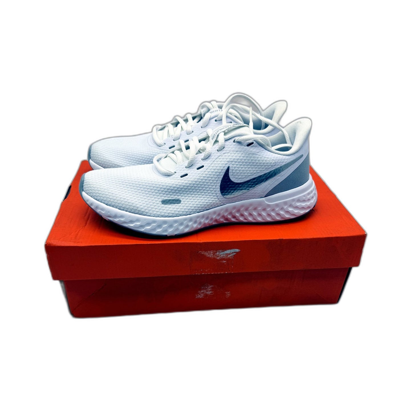 Nike Womens Revolution 5 Running Shoes White Silver Lightweight US 7 DEMO
