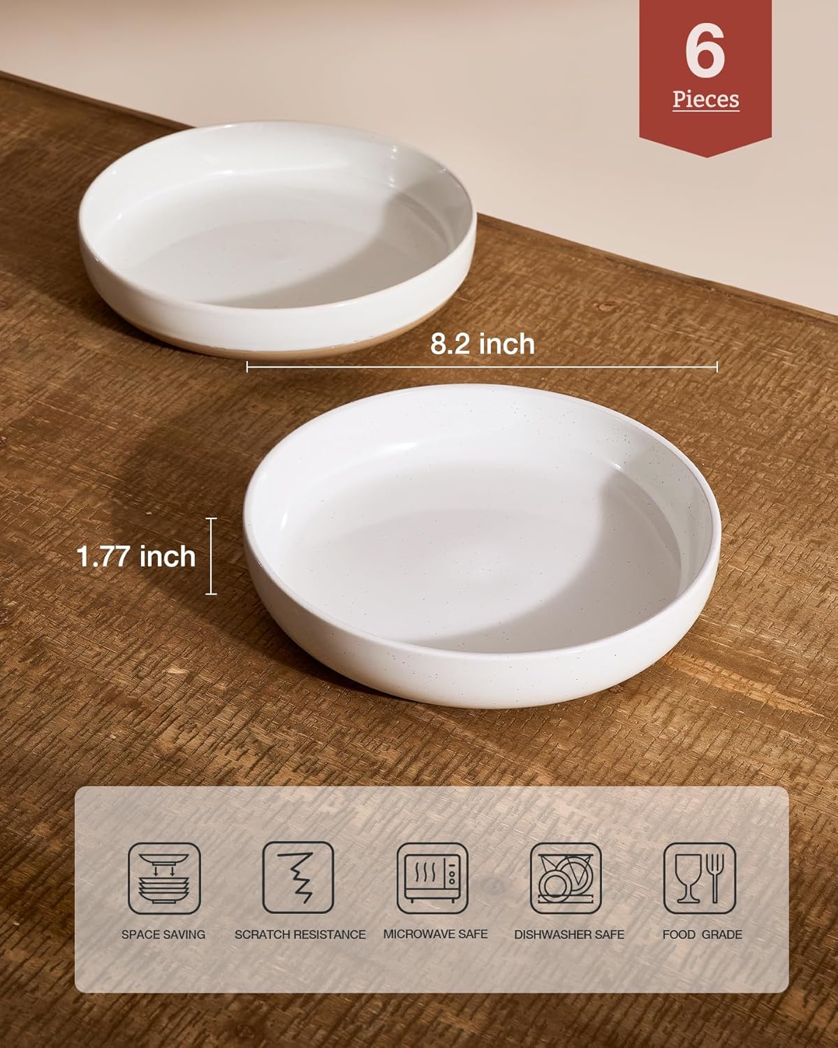Famiware Milkyway White Stoneware Pasta Bowls Set of 6 Piece Dishwasher Safe NEW
