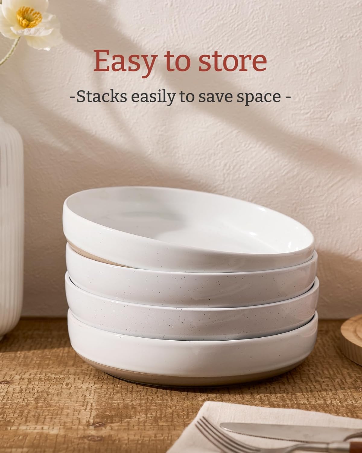 Famiware Milkyway White Stoneware Pasta Bowls Set of 6 Piece Dishwasher Safe NEW