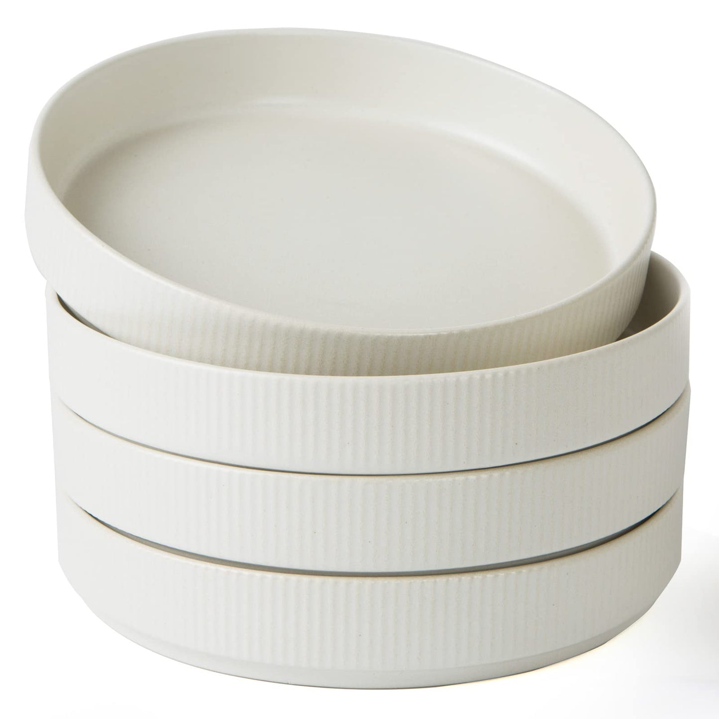 famiware 8.25" Pasta Bowls Set of 4 Salad Matte White Stoneware Ceramic NEW