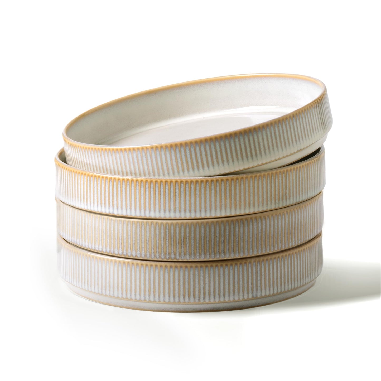 famiware 8.25" Pasta Bowls Set of 4 Cappuccino White Stoneware Ceramic NEW