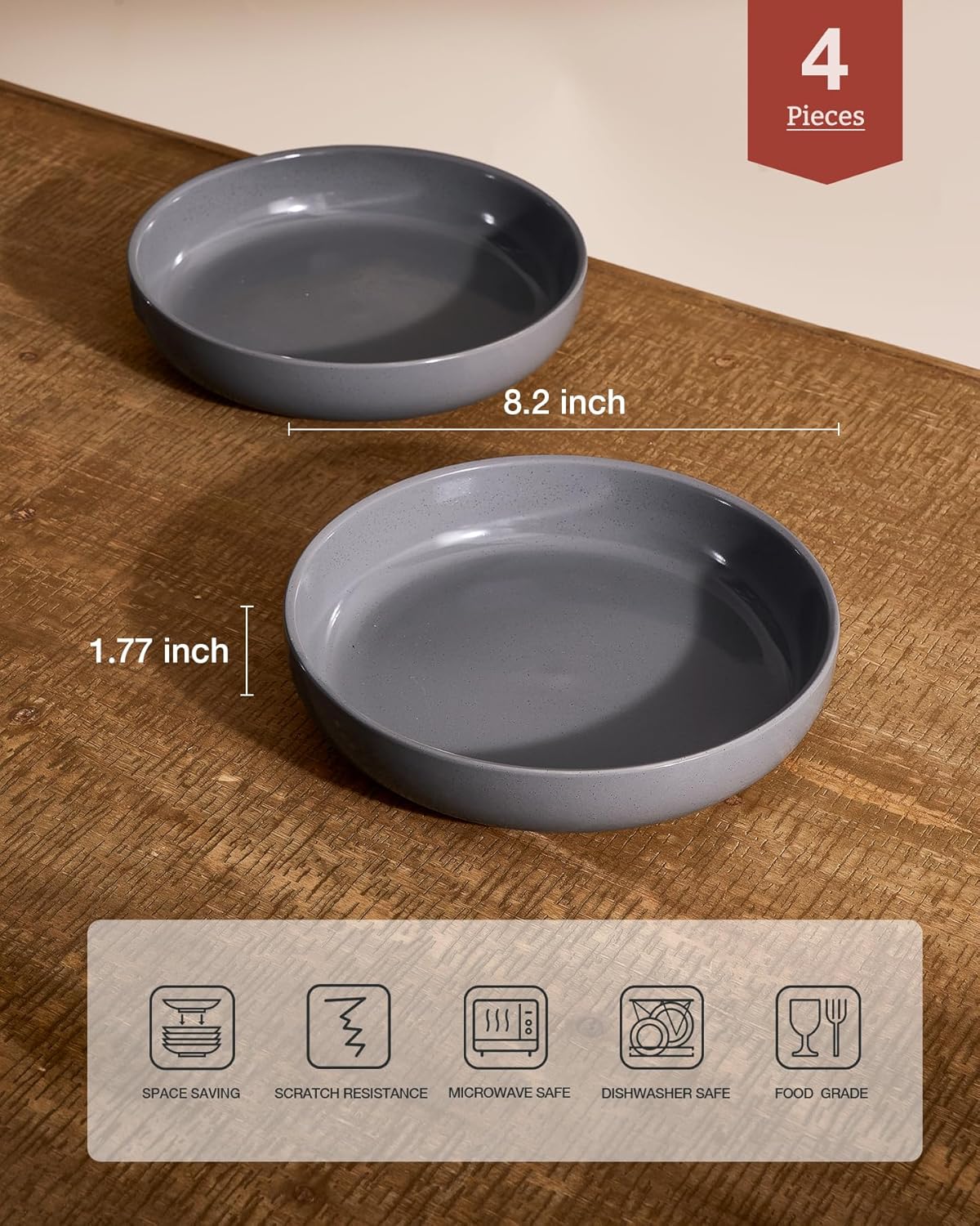 famiware Milkyway Dark Gray Stoneware Salad Bowls Set of 4 - Piece NEW