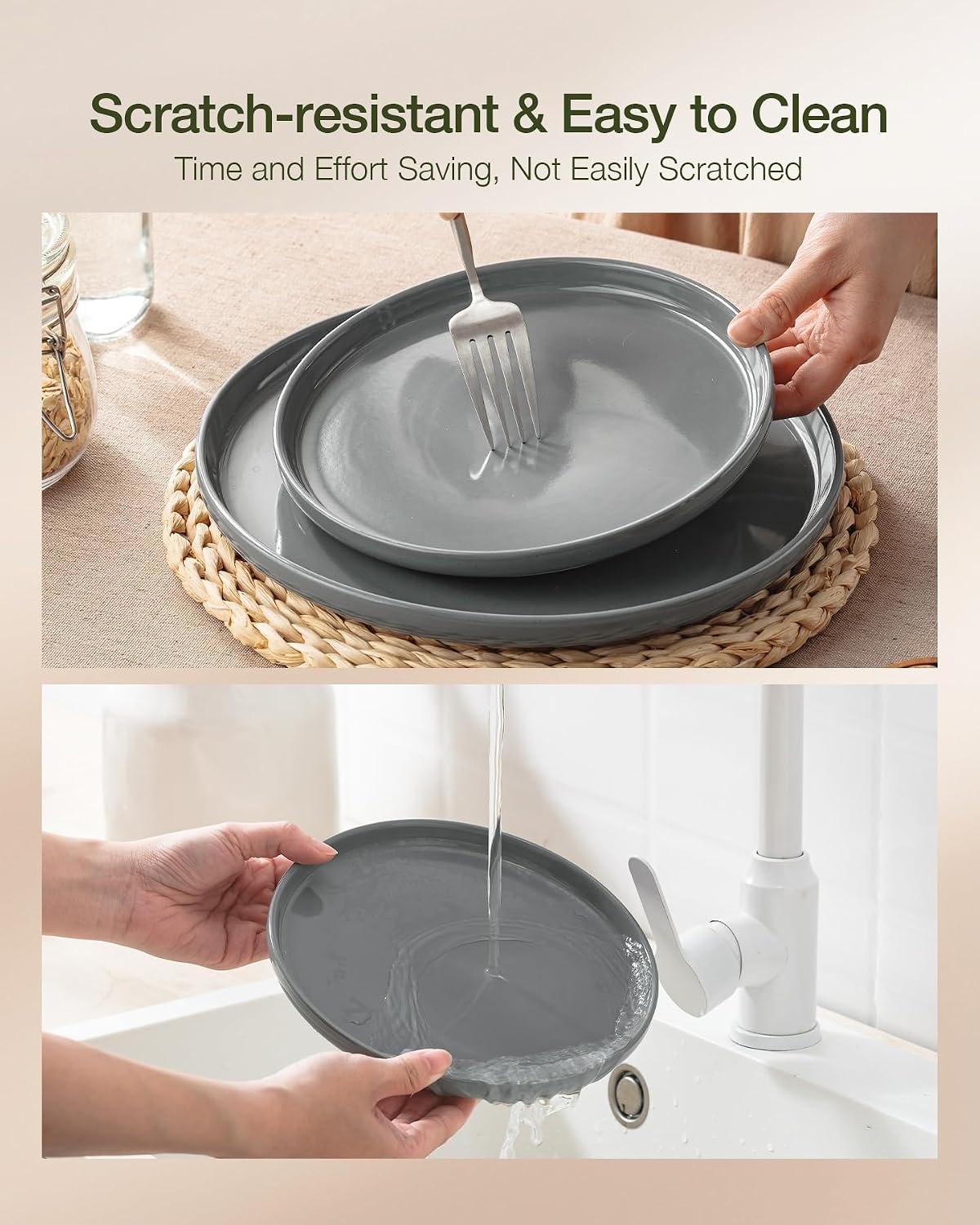 Famiware 12-Piece Dark Gray Dinnerware Set - Dinner Plates, Bowls, Mugs NEW