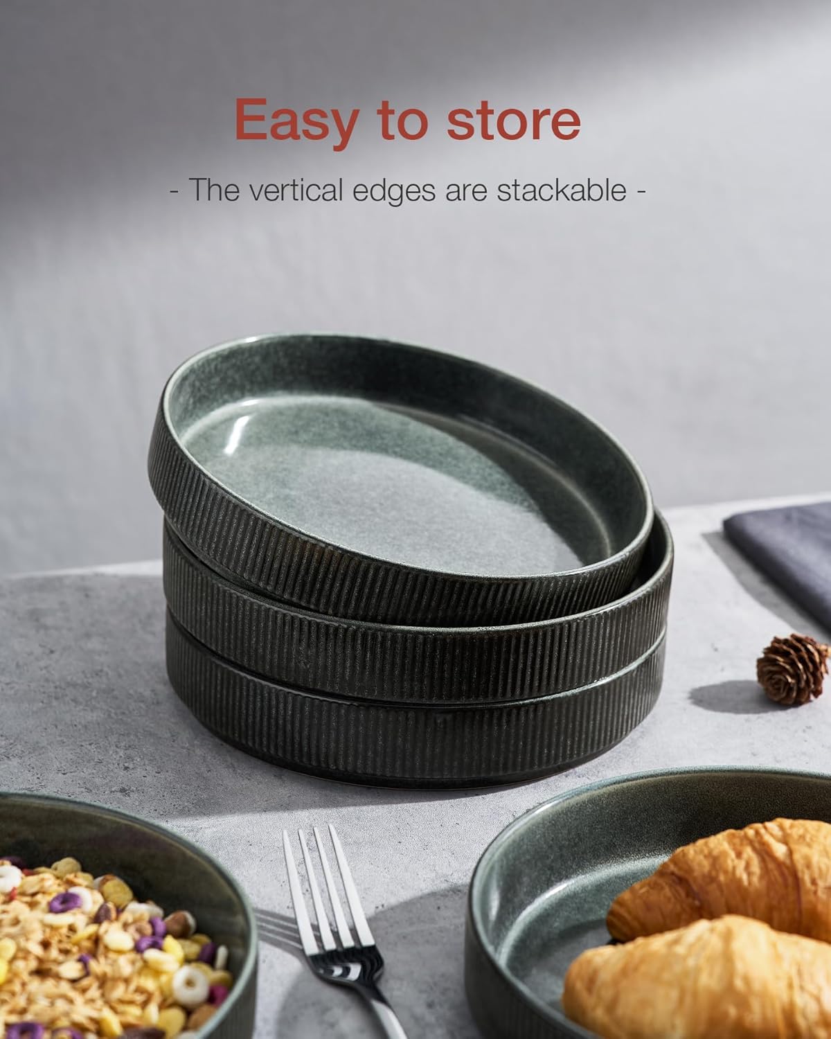 famiware Star 7.5" Pasta/Salad Bowl Set of 4 Deep Forest Reactive Glaze NEW