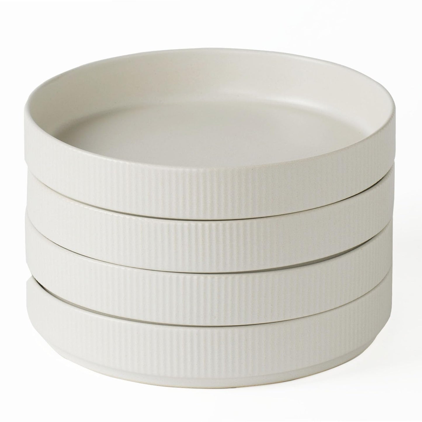 famiware 7.5" Pasta Bowls Set of 4 Salad Stoneware Ceramic Star-Matte White NEW