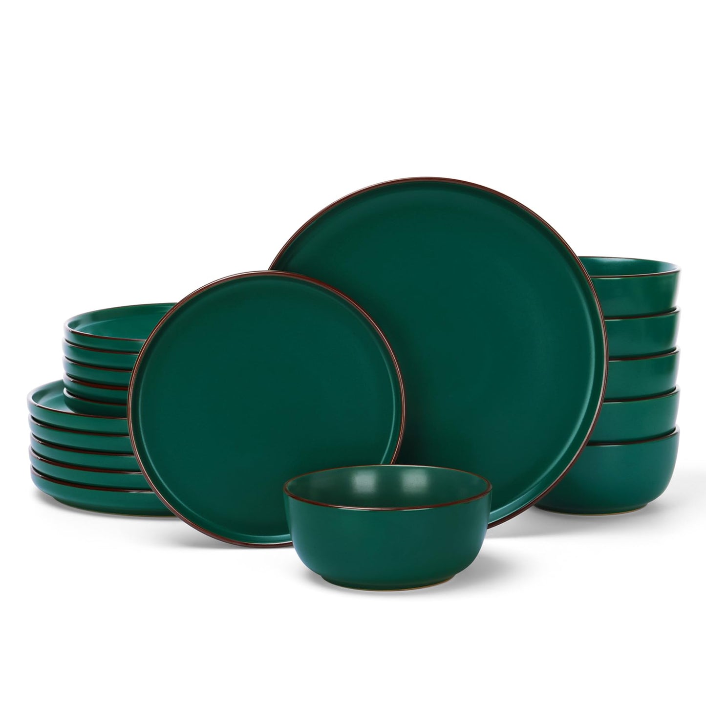 Famiware 18-Piece Stoneware Dinnerware Set in Dark Green Dinner Plates NEW