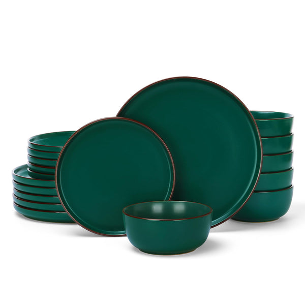 Famiware 18-Piece Stoneware Dinnerware Set in Dark Green Dinner Plates NEW