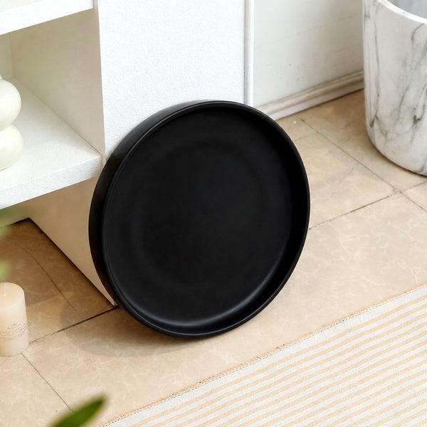 Large Matte Accessories Black Ceramic Flower Pot Saucer 29.5CM - Decorative NEW