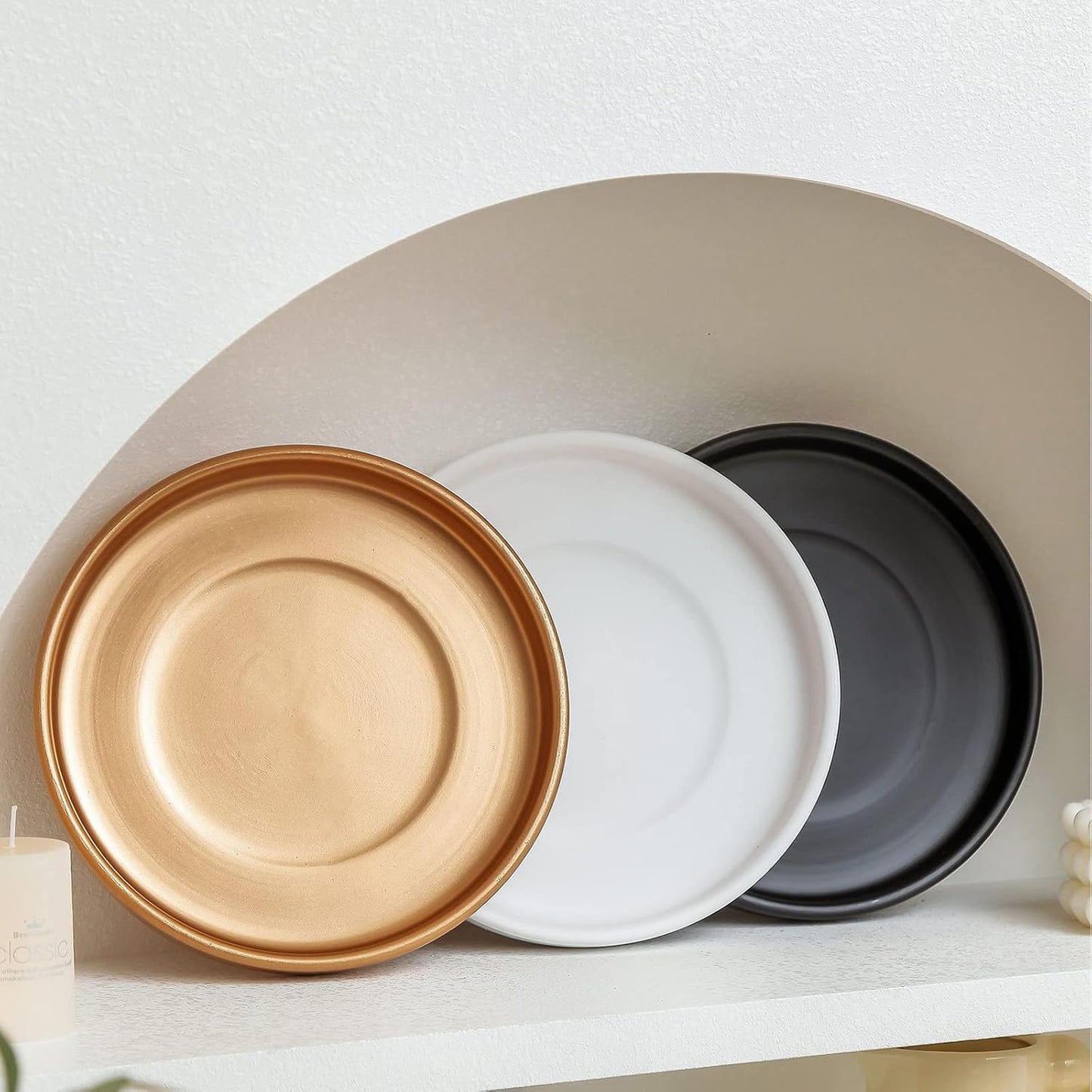 Large Matte Accessories Black Ceramic Flower Pot Saucer 29.5CM - Decorative NEW