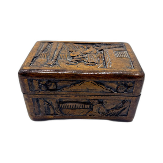 Vintage Decorative Wooden Storage Box Satin Lined - Carved Collectible
